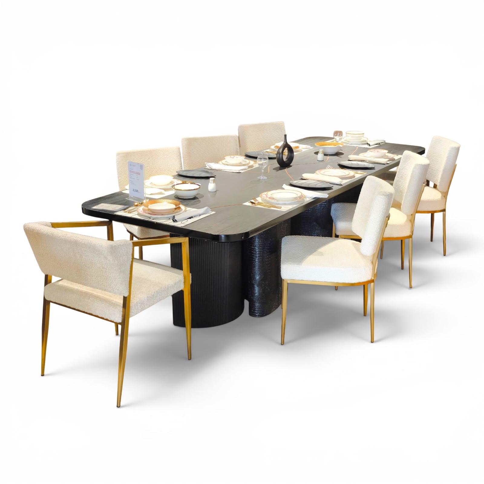 Modern Luxe Dining Set – Black & Gold Elegance with 7 Chairs