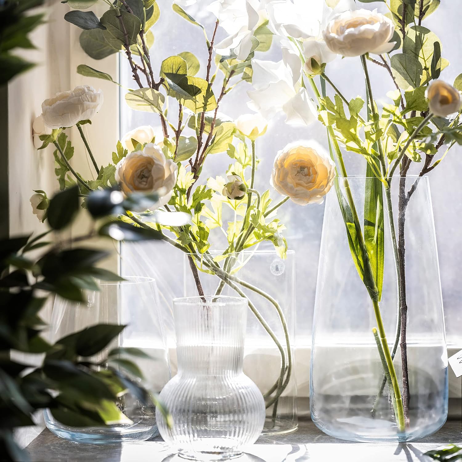 Modern Clear Glass Tapered Flower Vase
