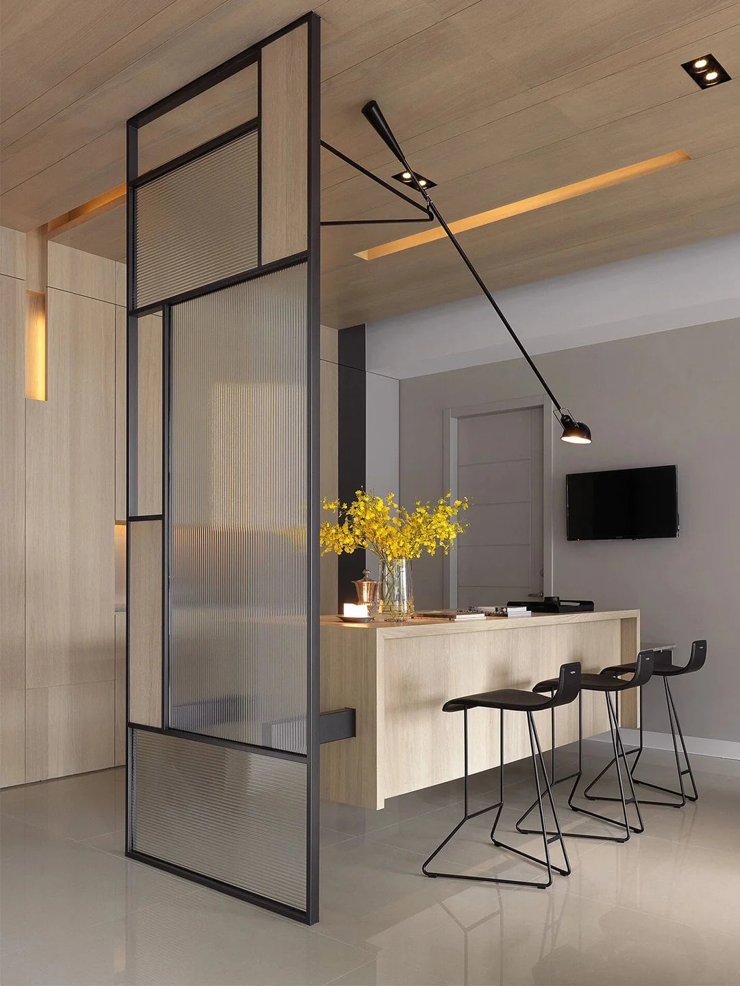 Custom Mermo Style Stainless Steel Glass Wall Divider and Partition Panel | Privacy Screen