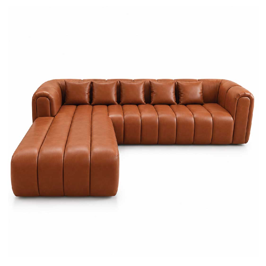 Channel-Tufted Leather L-Shape Sectional Sofa with Left-Facing Chaise