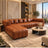 Channel-Tufted Leather L-Shape Sectional Sofa with Left-Facing Chaise