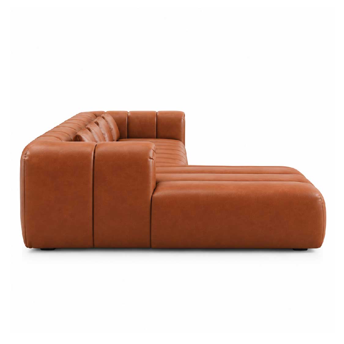 Channel-Tufted Leather L-Shape Sectional Sofa with Left-Facing Chaise