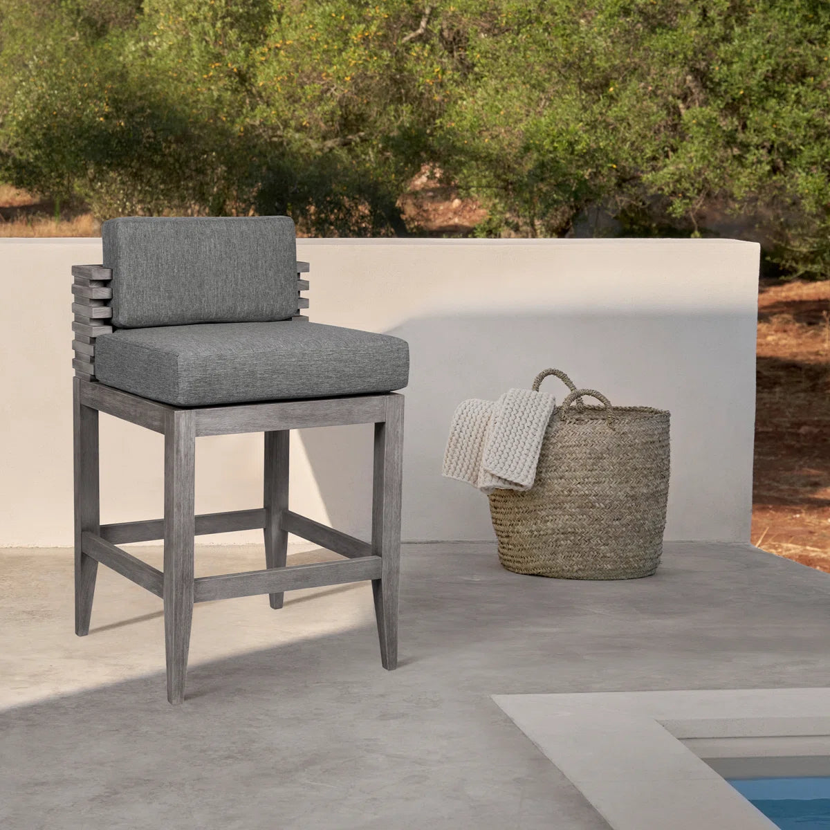 Grey Outdoor Bar Stool with Cushion