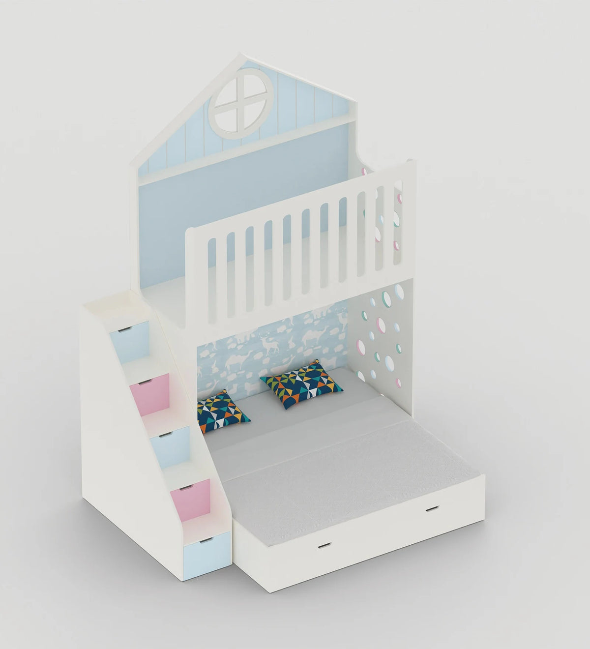 Alora White Wooden Bunk Bed with Storage