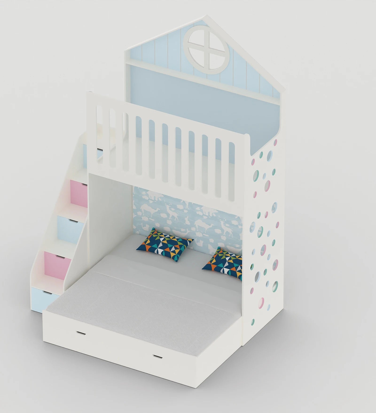 Alora White Wooden Bunk Bed with Storage