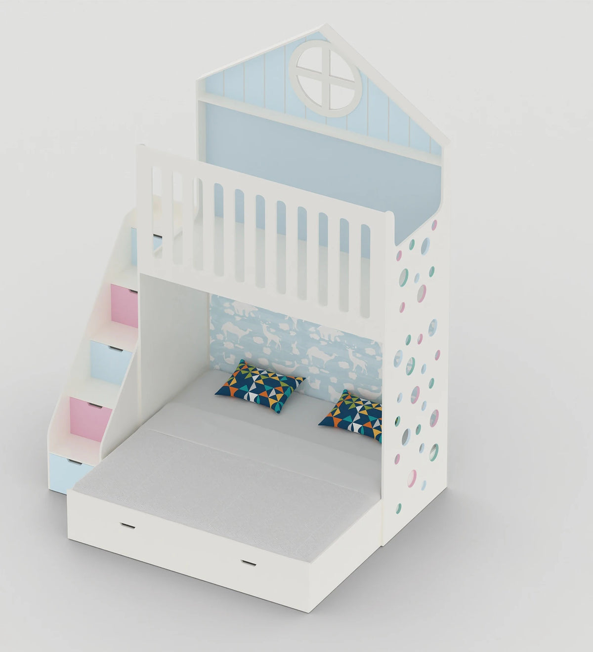 Alora White Wooden Bunk Bed with Storage