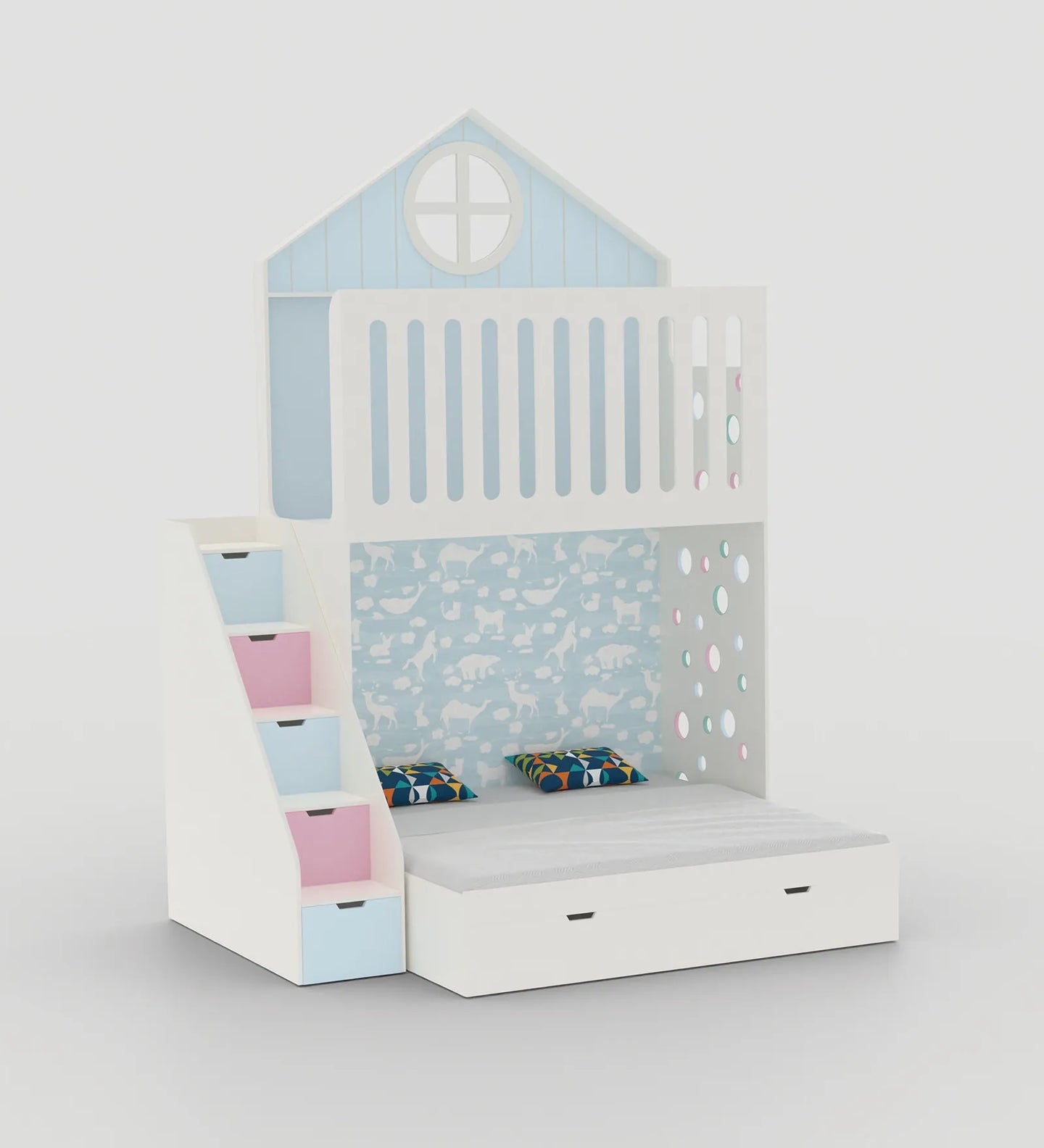 Alora White Wooden Bunk Bed with Storage