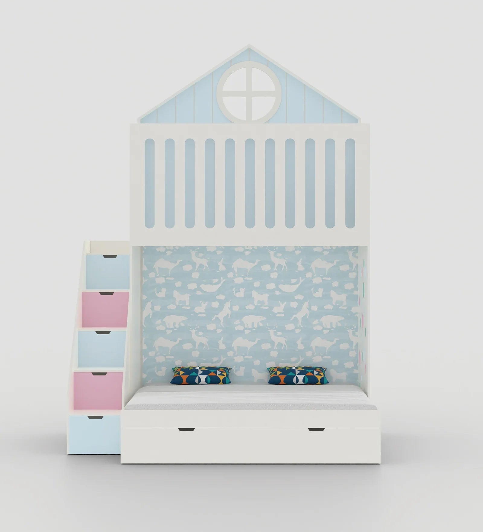 Alora White Wooden Bunk Bed with Storage