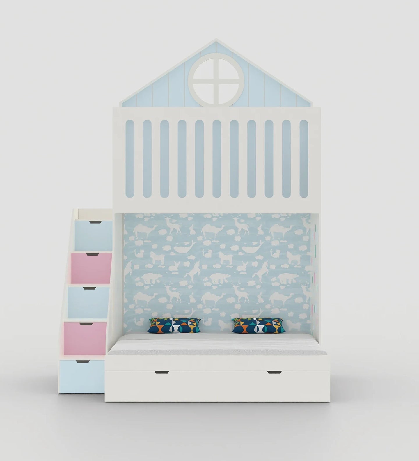 Alora White Wooden Bunk Bed with Storage