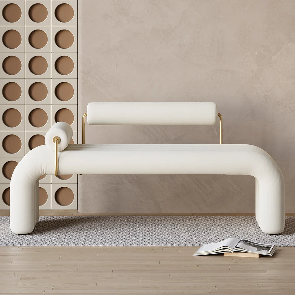 Alveria White Velvet Solid Wood Bench