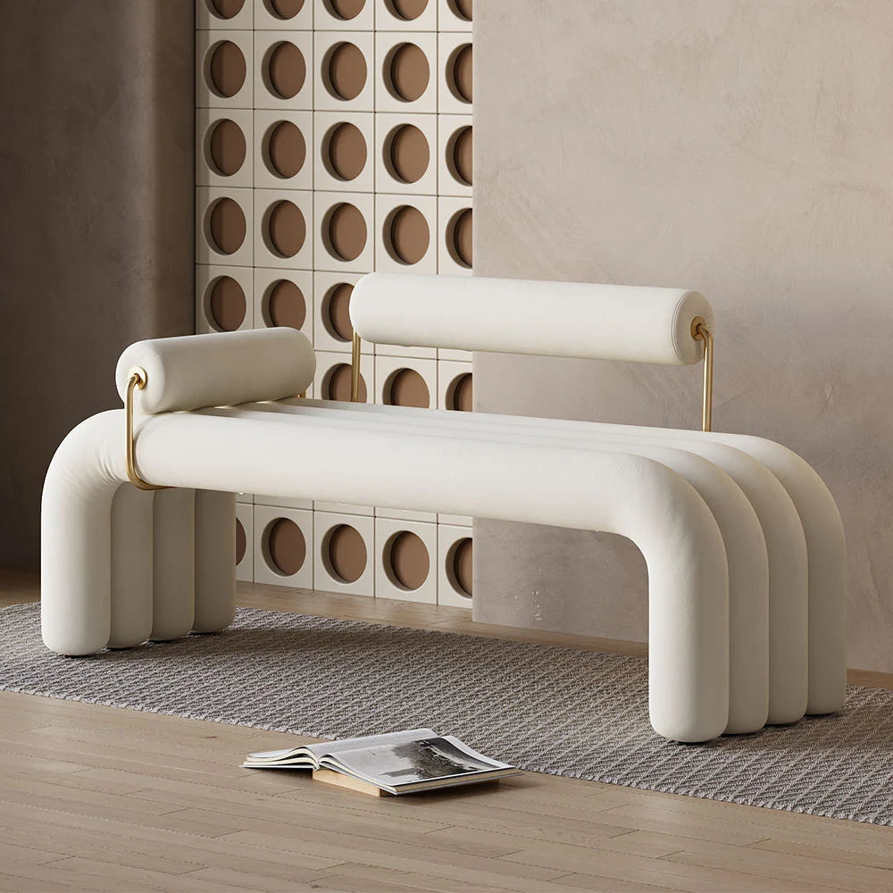 Alveria White Velvet Solid Wood Bench