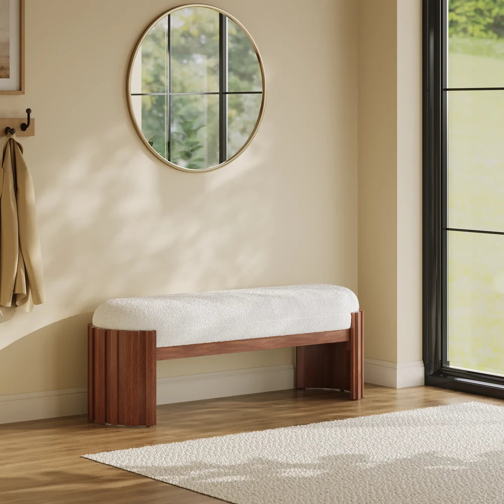 Arden Walnut Boucle Entryway Bench