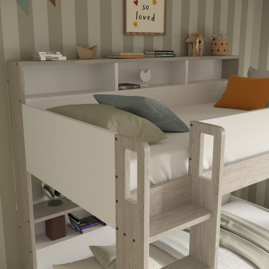 Arden White Oak Bunk Bed with Trundle