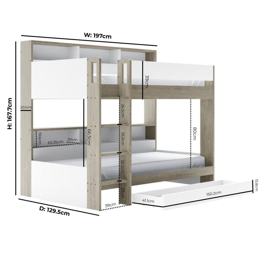 Arden White Oak Bunk Bed with Trundle
