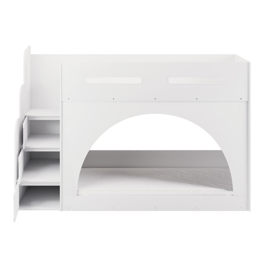 Aria White Wooden Bunk Bed with Storage Stairs