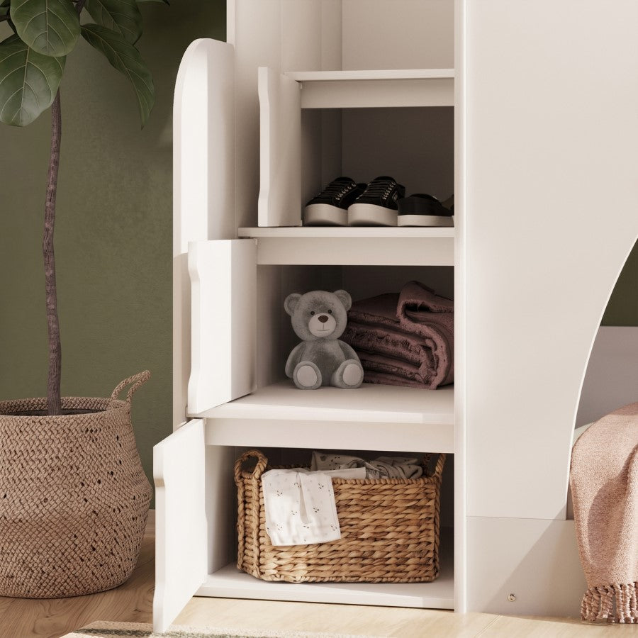 Aria White Wooden Bunk Bed with Storage Stairs