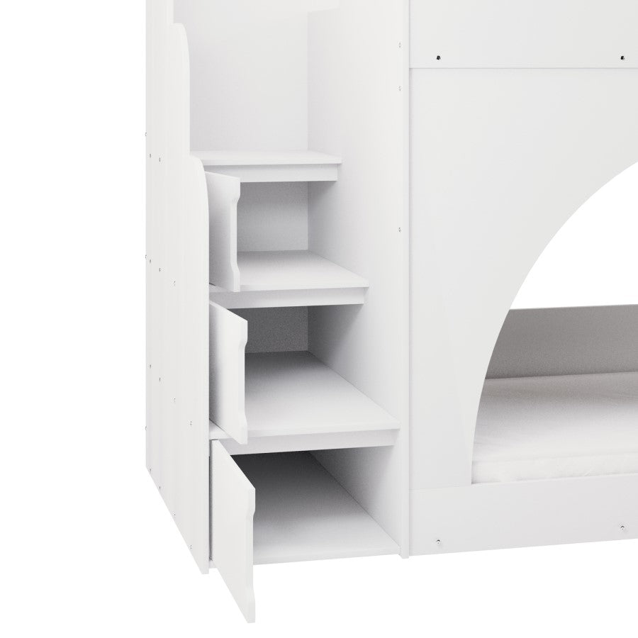Aria White Wooden Bunk Bed with Storage Stairs