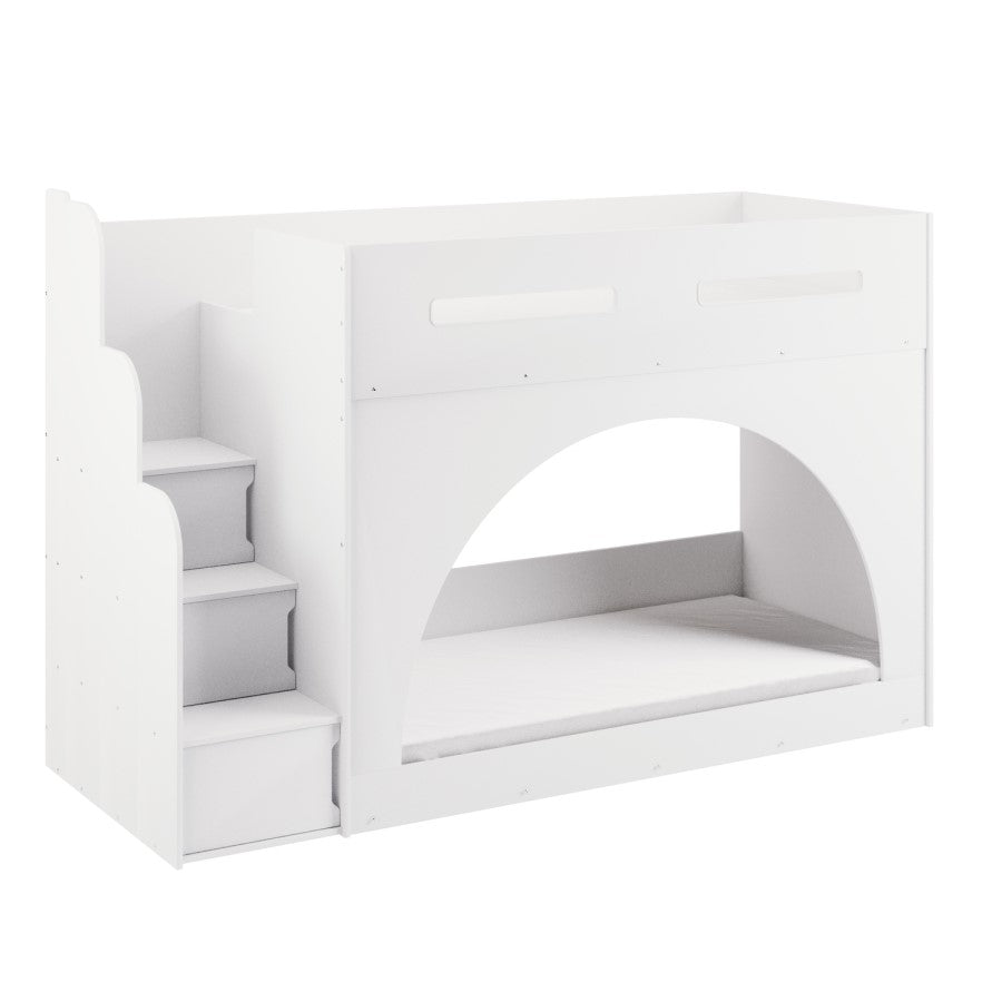 Aria White Wooden Bunk Bed with Storage Stairs