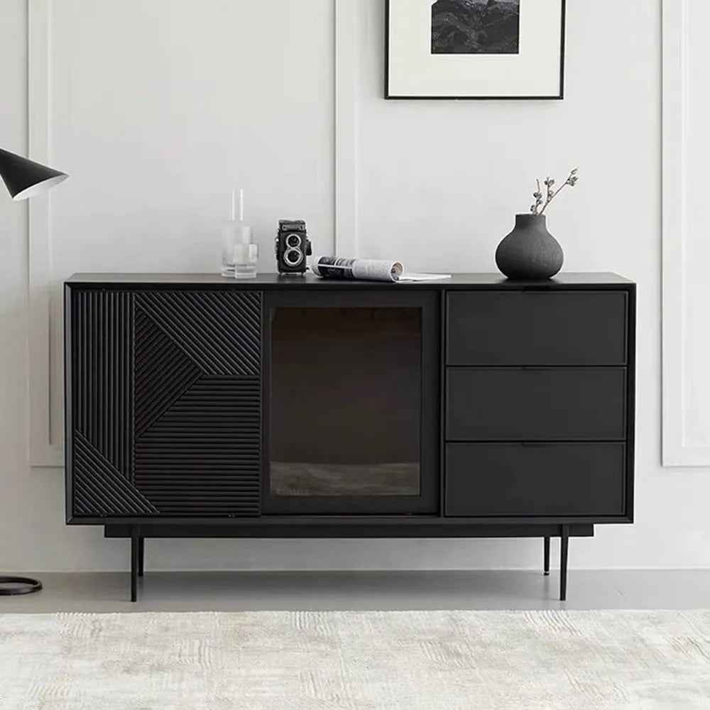 Black Modern Sideboard Buffet with Tempered Glass