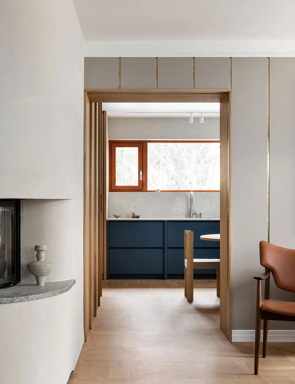 Blue & Natural Wood Contemporary Kitchen with Warm Tones & Blue Accents
