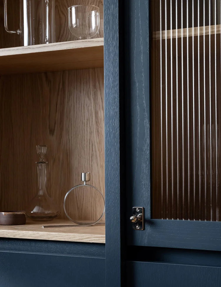 Blue & Natural Wood Contemporary Kitchen with Warm Tones & Blue Accents