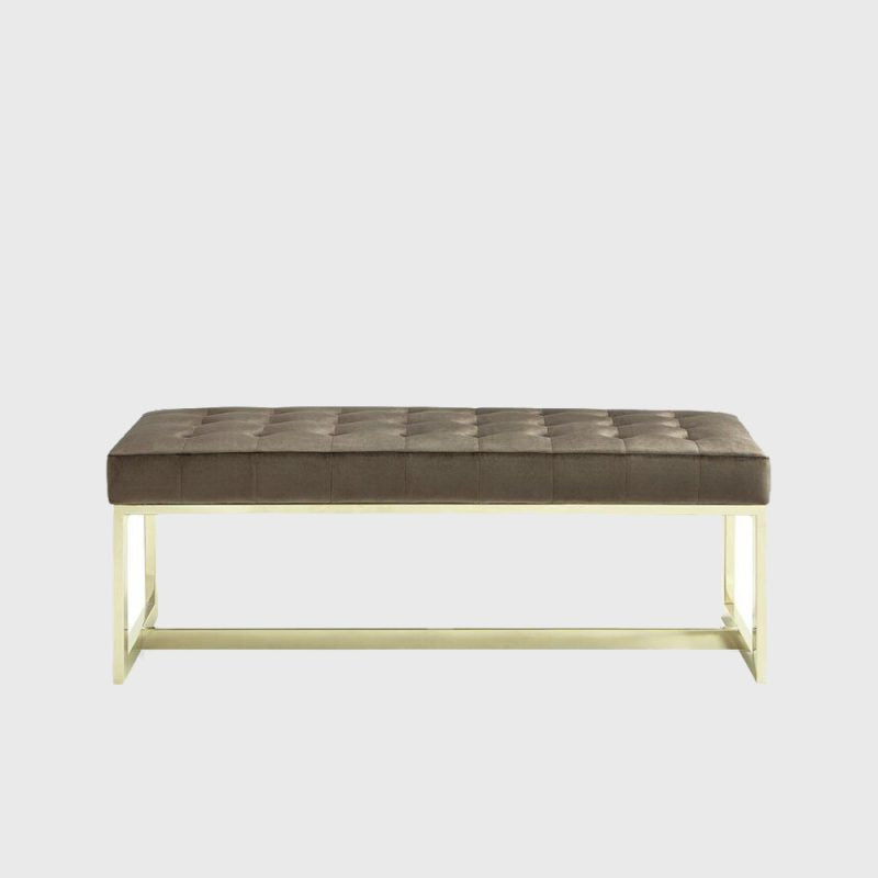 Brown Velvet Button Tufted Bedroom Bench