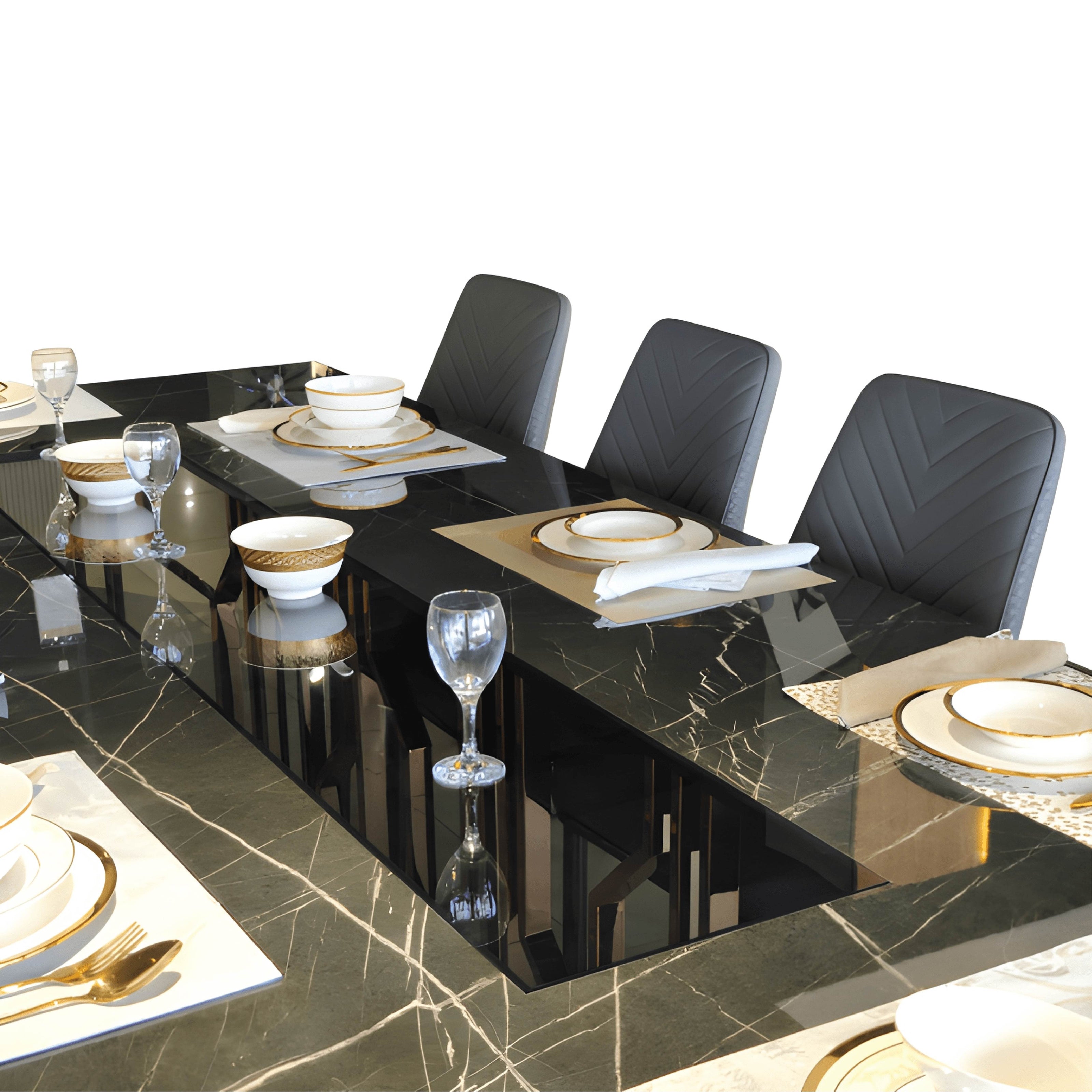 Luxury 10‑Seater Dining Table with Quilted Grey Chairs