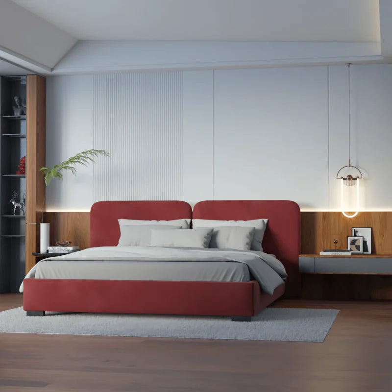 Red Panel  Upholstered Bed