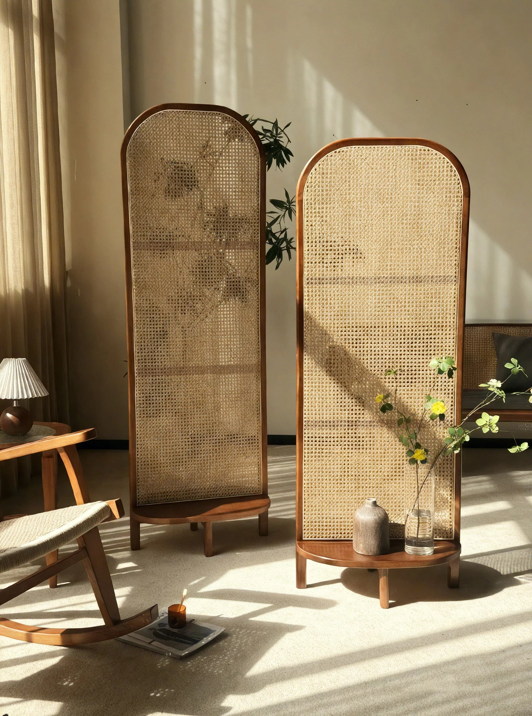 Rattaber Wood Cane Panel Privacy Screen | One Piece Partition