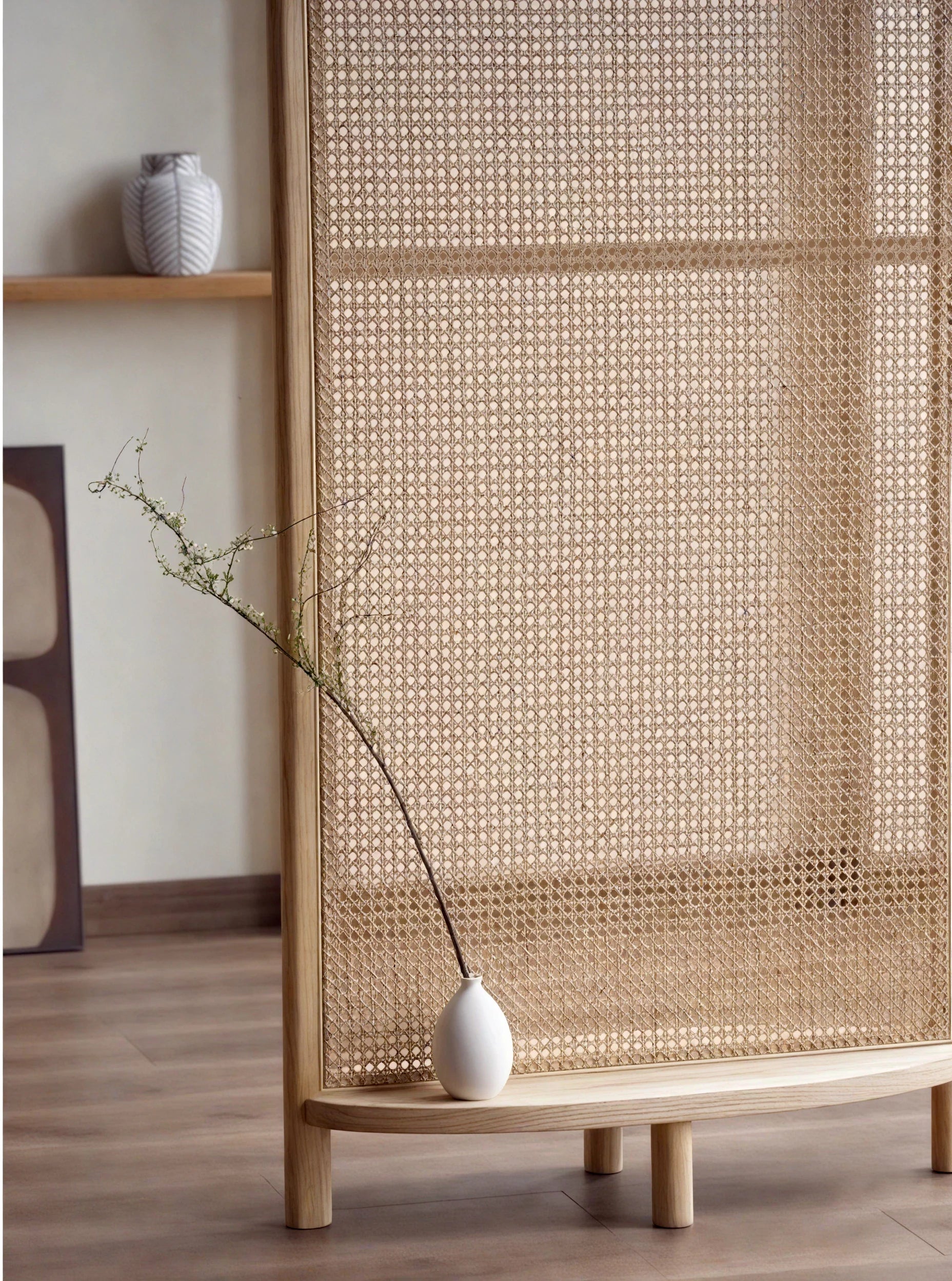 Rattaber Wood Cane Panel Privacy Screen | One Piece Partition