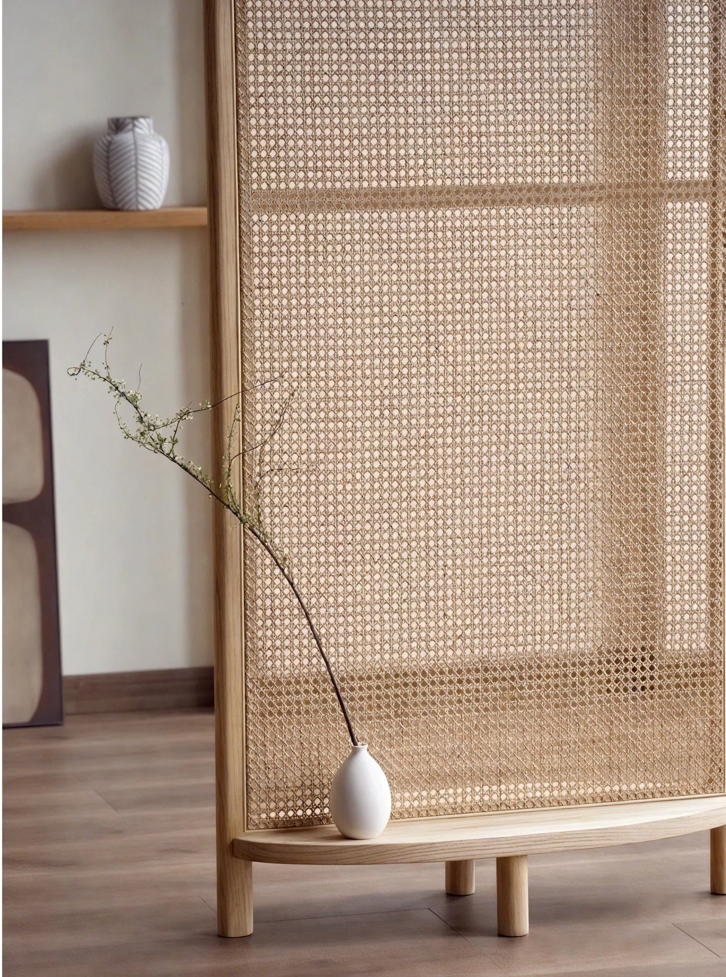 Rattaber Wood Cane Panel Privacy Screen | One Piece Partition