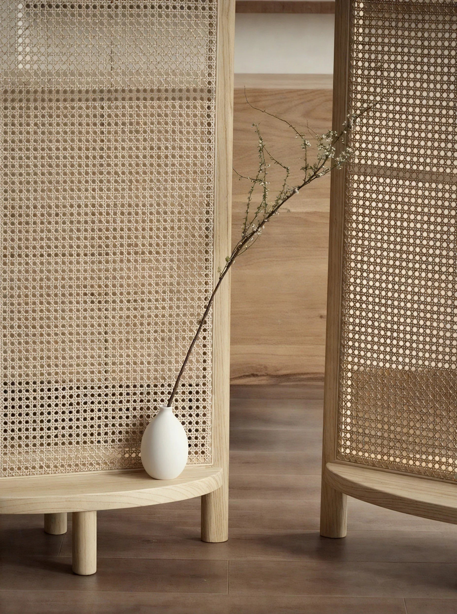 Rattaber Wood Cane Panel Privacy Screen | One Piece Partition