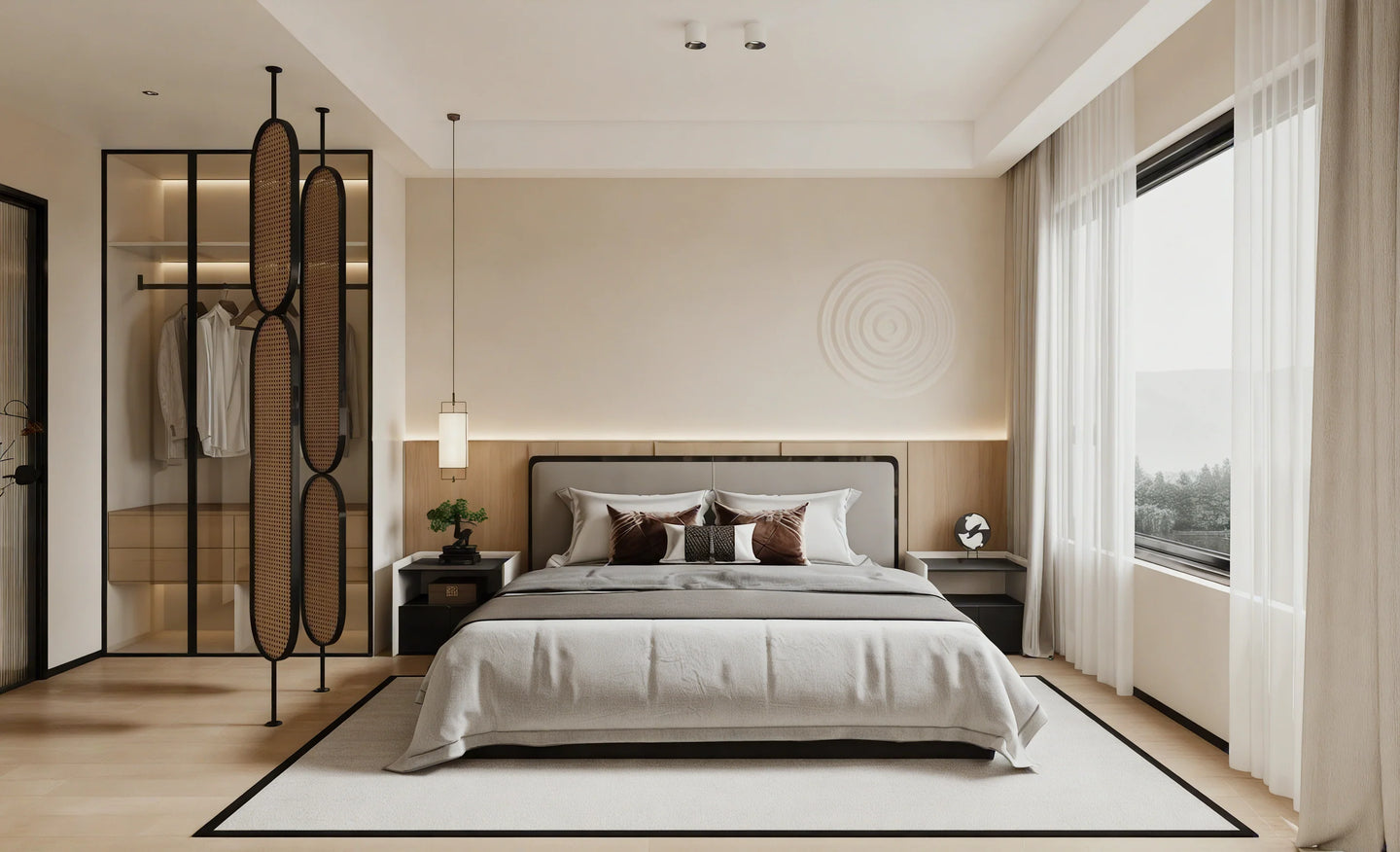 Double Oval Rattan Cane Webbing Wood Panel | One Piece Partition