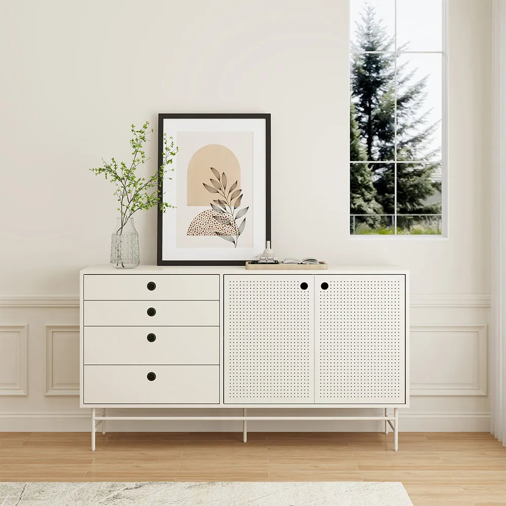 Cloudy Cream Style White Iron Sideboard
