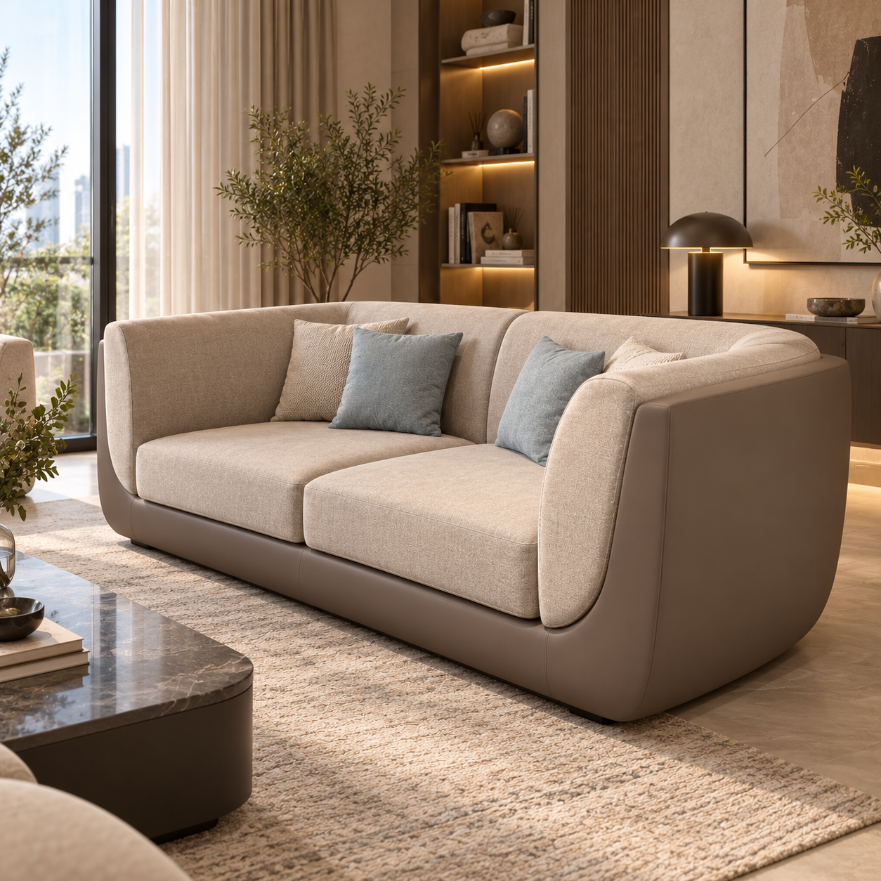 Dual-Tone Curved 3-Seater Sofa