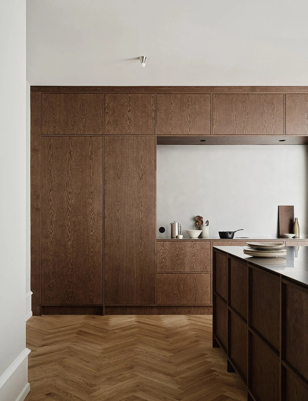 Dark Oak & Stainless Steel  Modern Kitchen with Rustic Oak Island