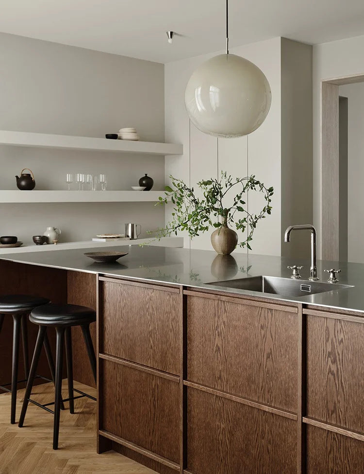 Dark Oak & Stainless Steel  Modern Kitchen with Rustic Oak Island