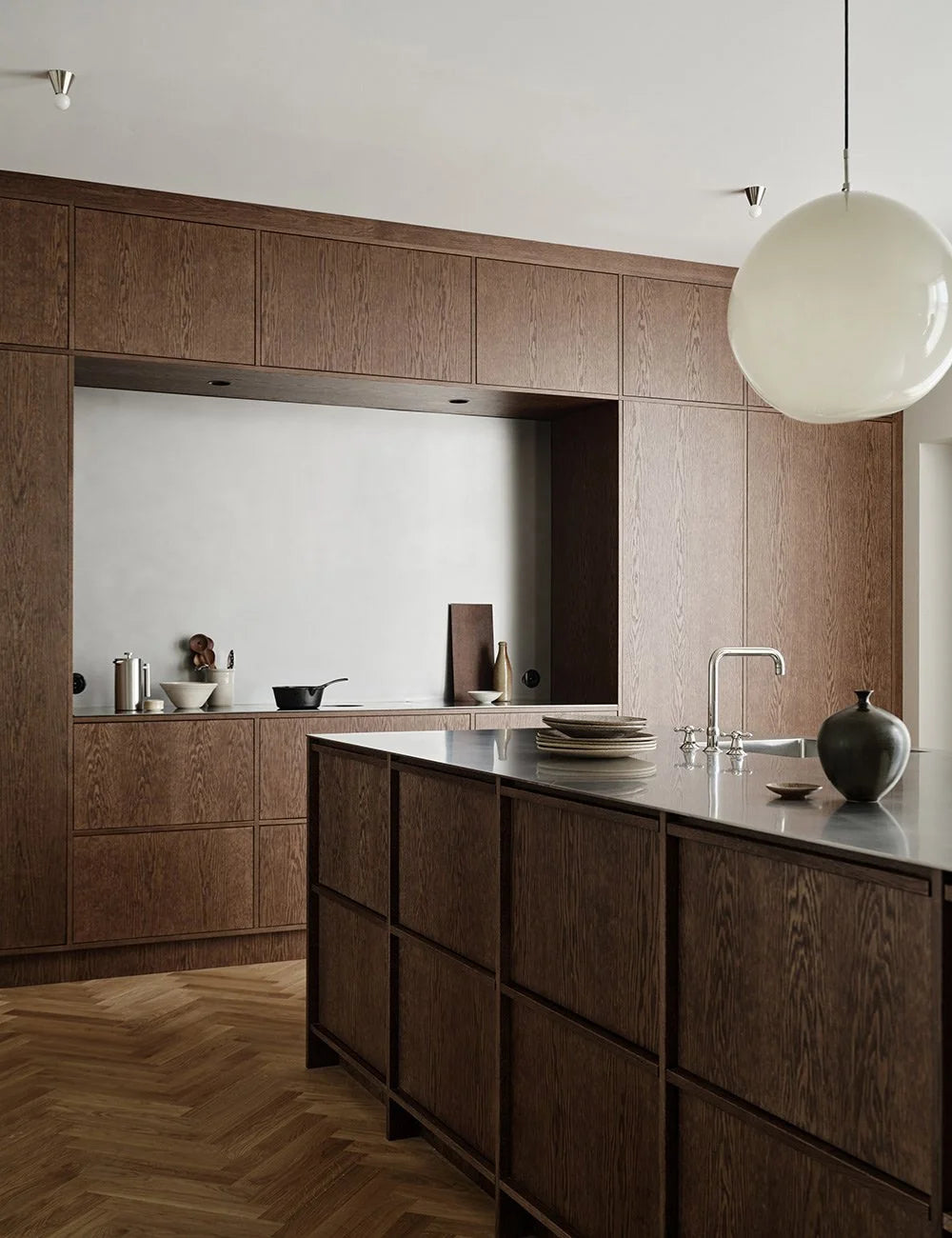 Dark Oak & Stainless Steel  Modern Kitchen with Rustic Oak Island