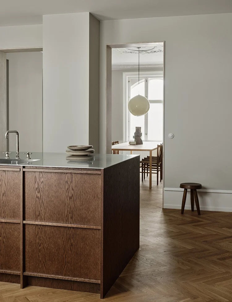 Dark Oak & Stainless Steel  Modern Kitchen with Rustic Oak Island