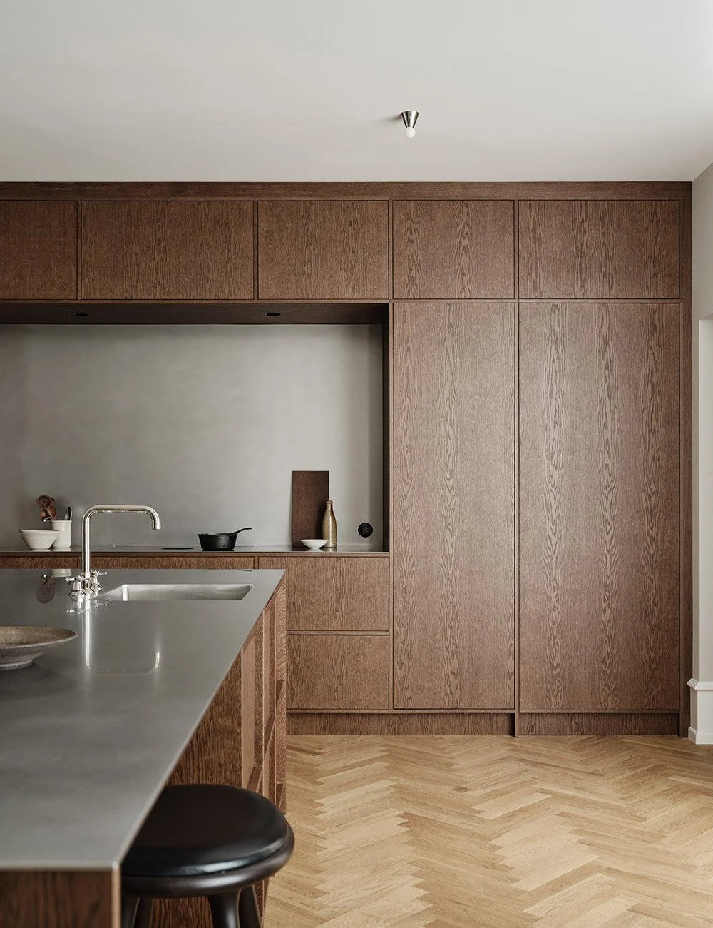 Dark Oak & Stainless Steel  Modern Kitchen with Rustic Oak Island
