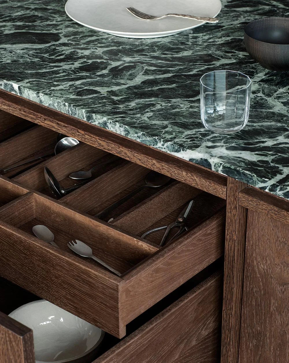 Dark Oak & Verde Alpi Marble Kitchen