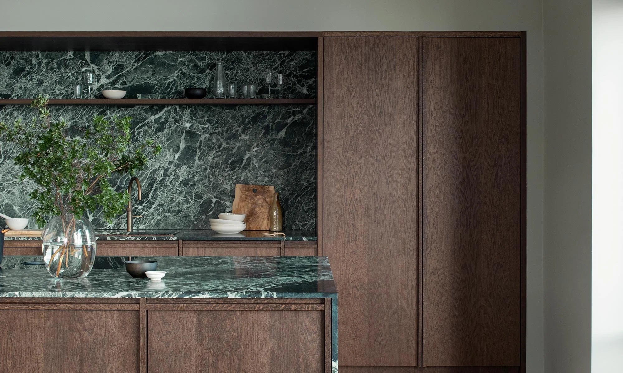 Dark Oak & Verde Alpi Marble Kitchen