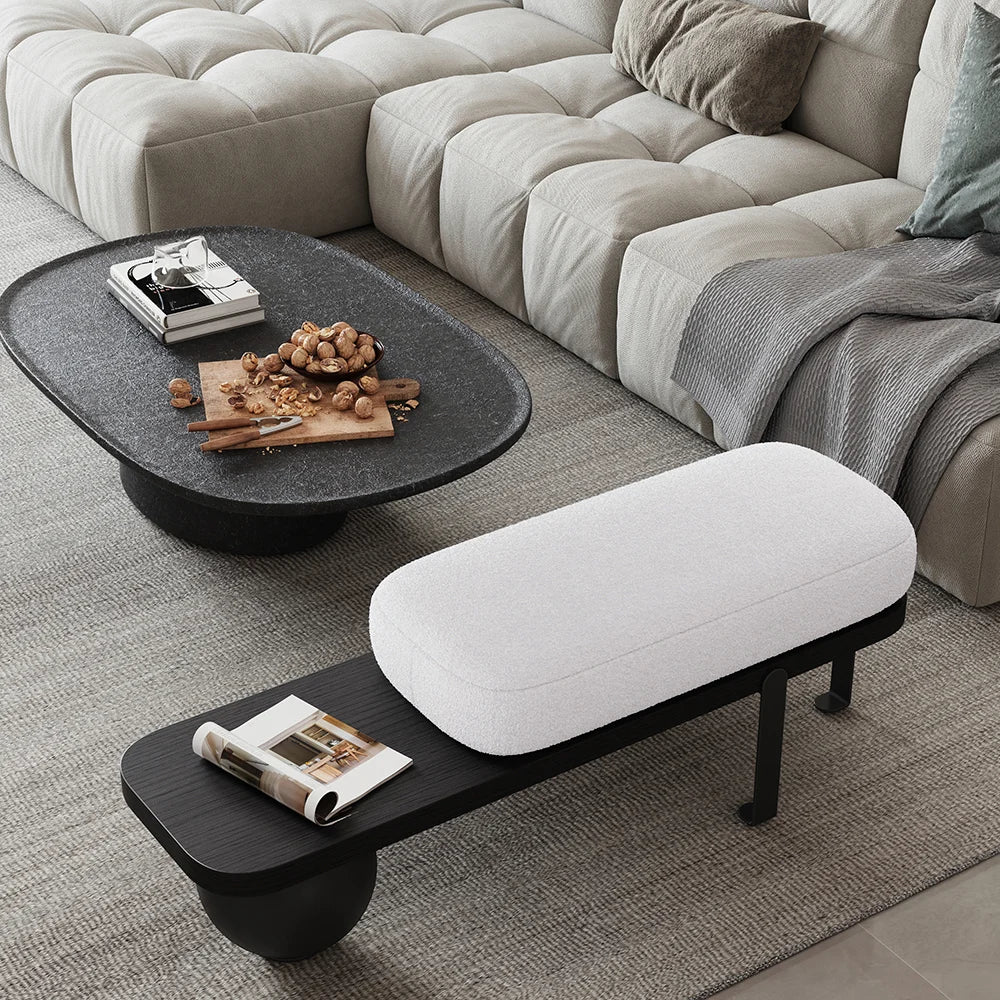 Elara White Bouclé Entryway Bench