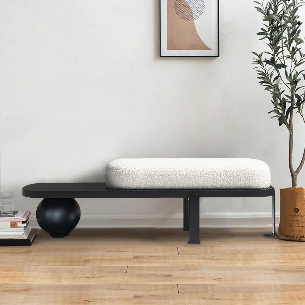 Elara White Bouclé Entryway Bench