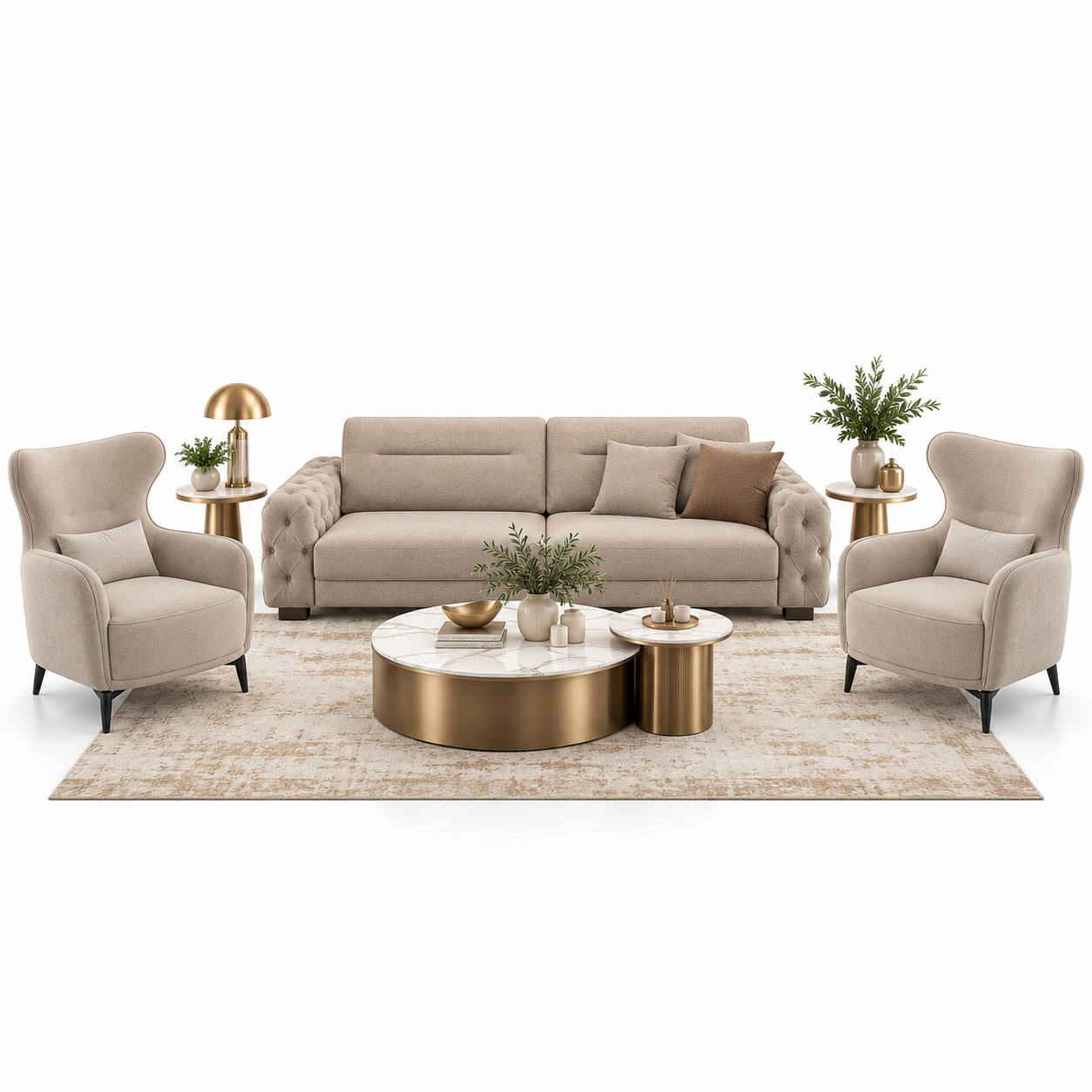 Modern Beige 5-Seater Sofa Set (3+1+1) with Adjustable Backrest Mechanism