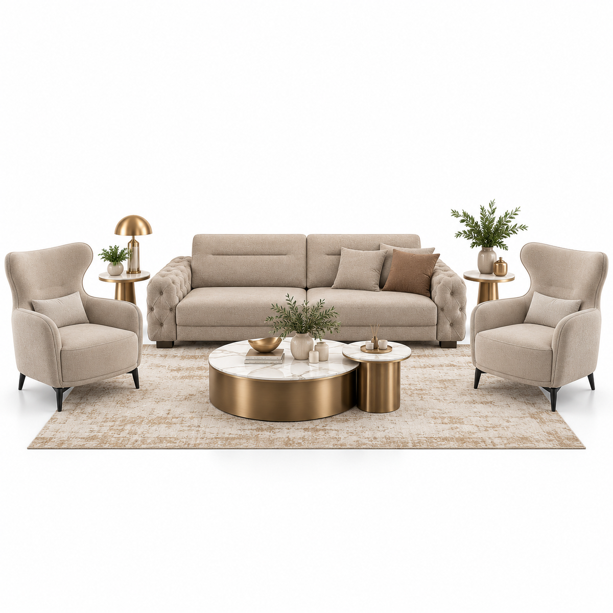 Modern Beige 5-Seater Sofa Set (3+1+1) with Adjustable Backrest Mechanism