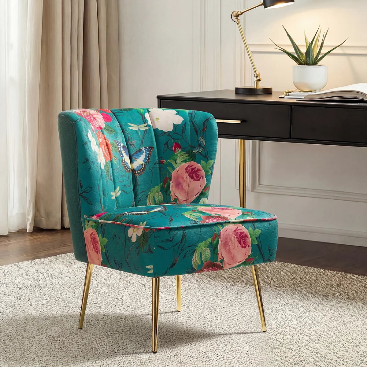 Elowen Floral Velvet Barrel Chair