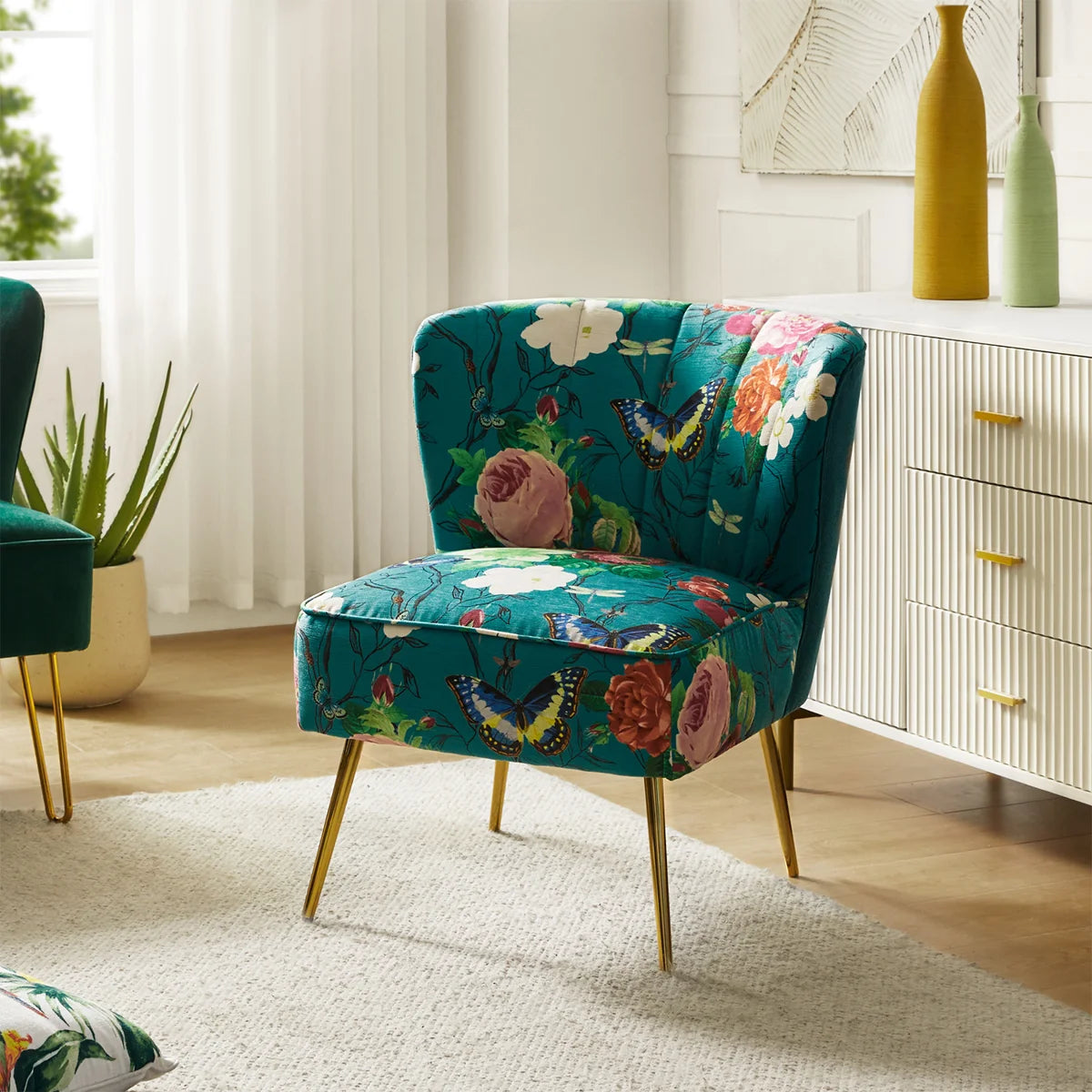 Elowen Floral Velvet Barrel Chair