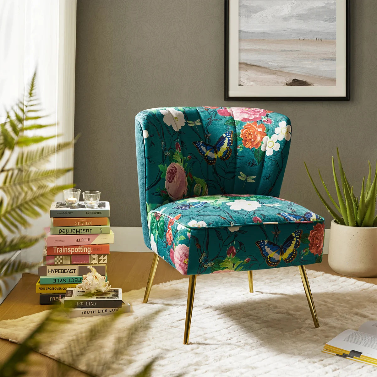 Elowen Floral Velvet Barrel Chair