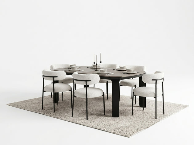Modern 6-Seater Dining Set with White Bouclé Upholstered Chairs Showro ...
